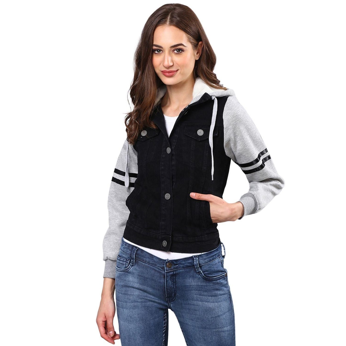 Campus Sutra Women Colorblock Stylish Casual Denim Jacket